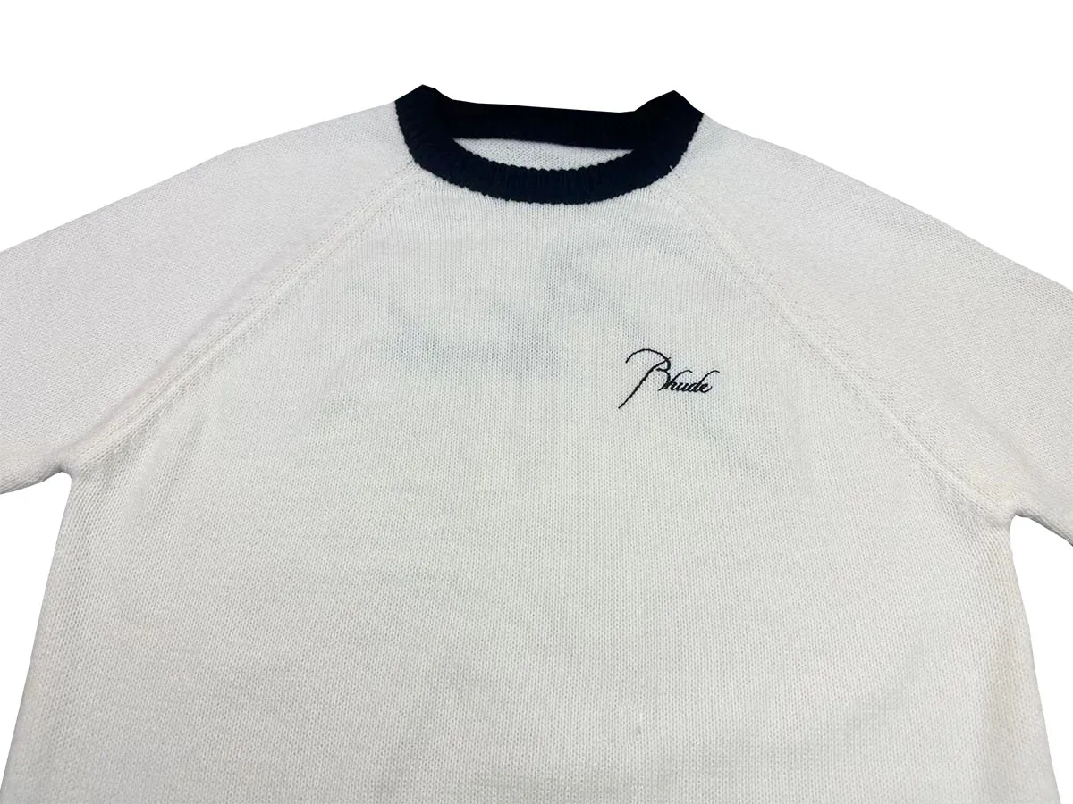 P240 Rhude new simple design letter loose sweater Color: Green White Size: M L XL XXL