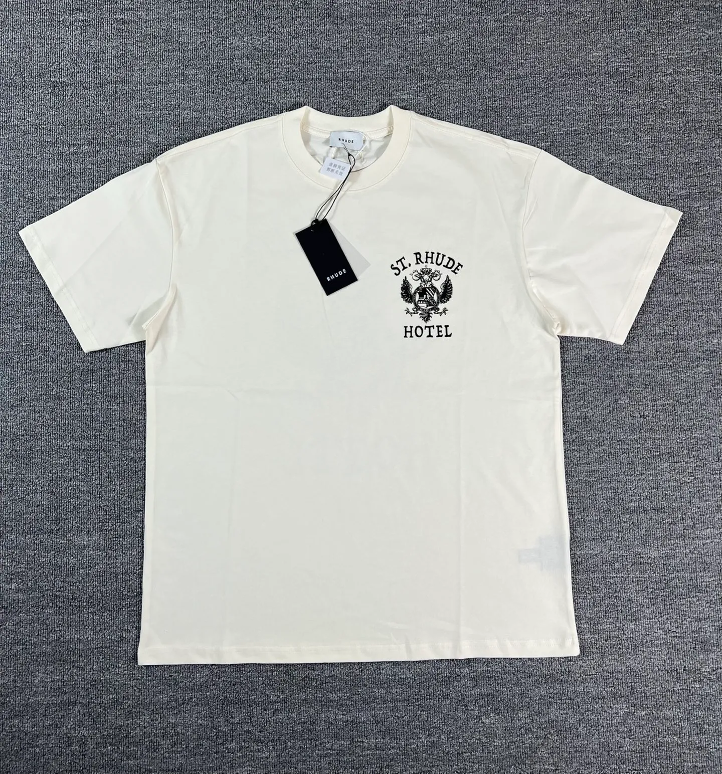 No. 809 #P122 #美ChaoRhude Graphic-print Logo environmentally friendly water glue printing high-quality double yarn pure cotton short-sleeved T-shirt Size: S M L XL
