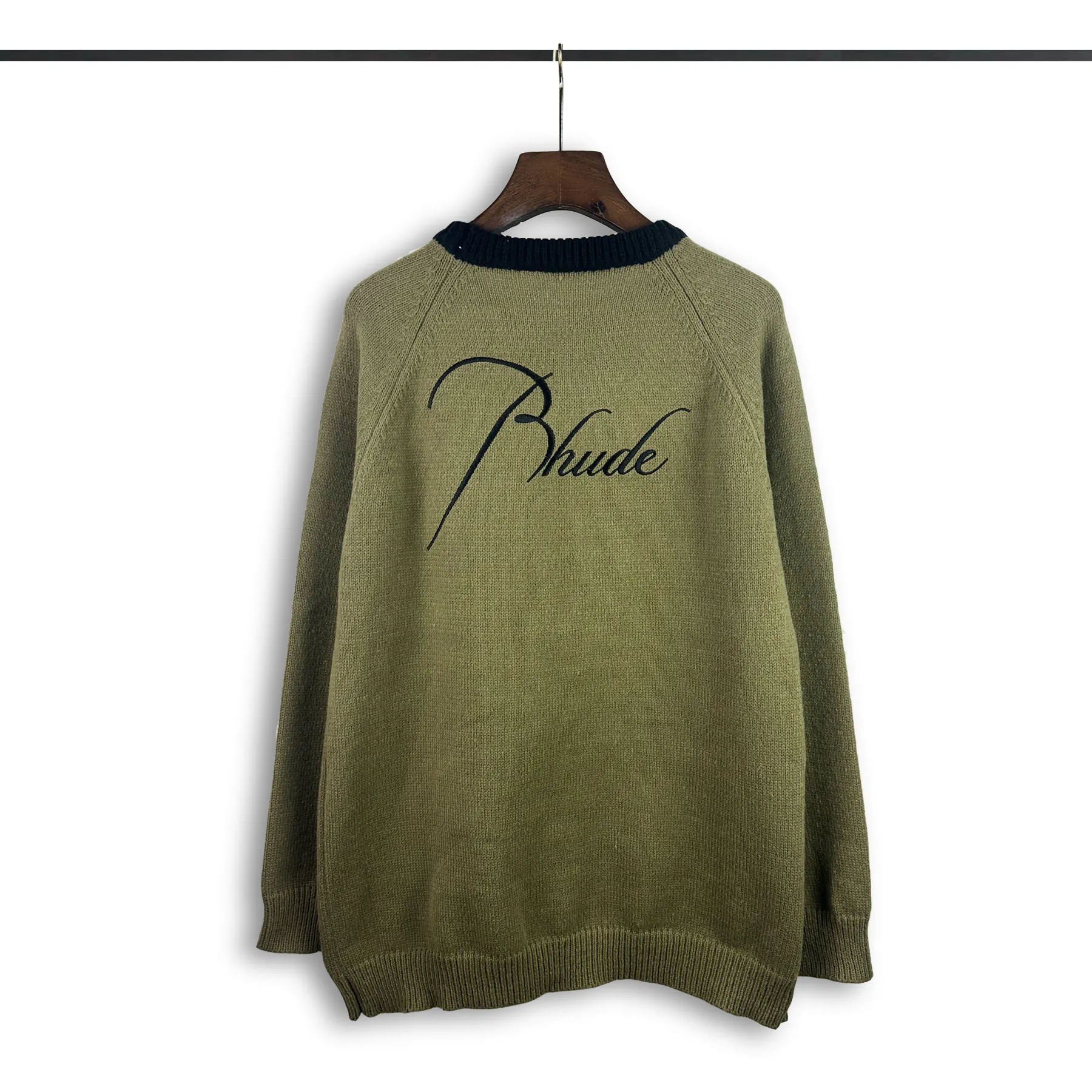 P240 Rhude new simple design letter loose sweater Color: Green White Size: M L XL XXL