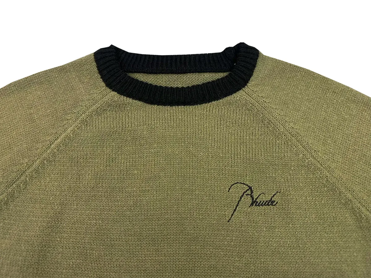 P240 Rhude new simple design letter loose sweater Color: Green White Size: M L XL XXL