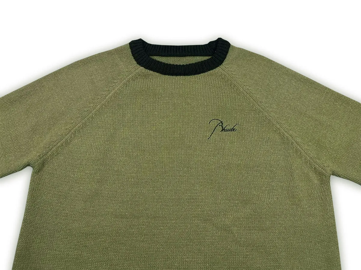 P240 Rhude new simple design letter loose sweater Color: Green White Size: M L XL XXL