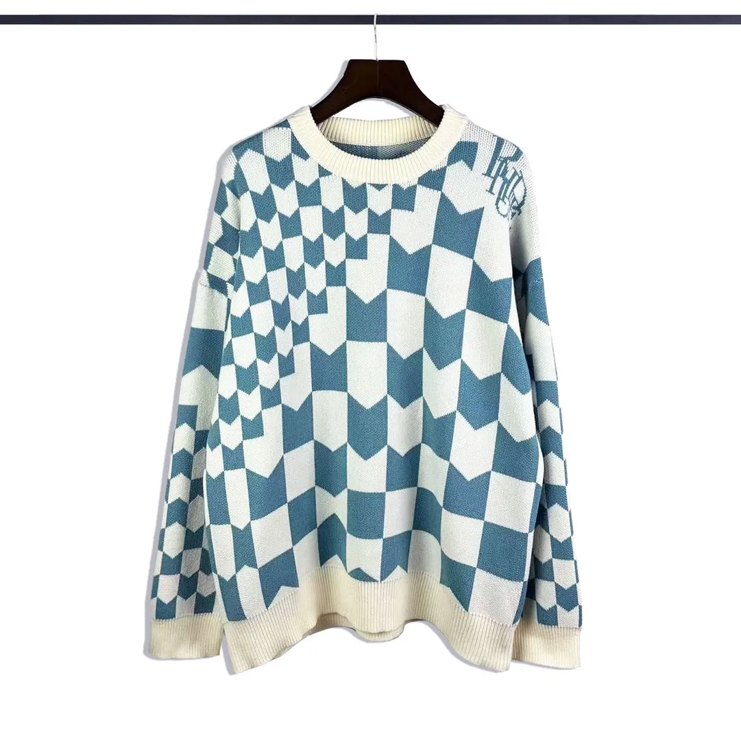 P260 Rhude 23 new US trend official grid jacquard loose sweater Size: M L XL XXL