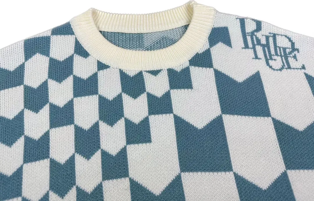 P260 Rhude 23 new US trend official grid jacquard loose sweater Size: M L XL XXL