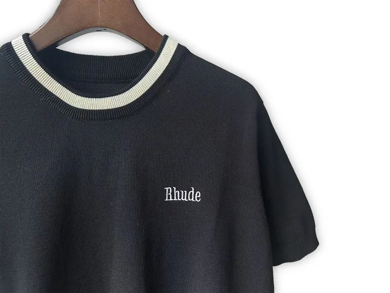 P190 Rhude 24 spring and summer new classic round neck letter embroidered knitted short sleeves Color: White Black Size: M L XL XXL