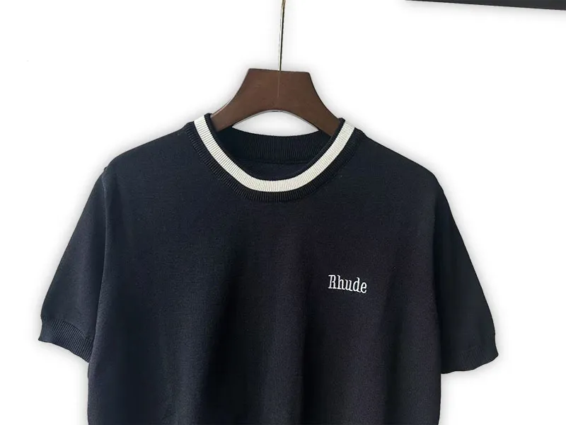 P190 Rhude 24 spring and summer new classic round neck letter embroidered knitted short sleeves Color: White Black Size: M L XL XXL