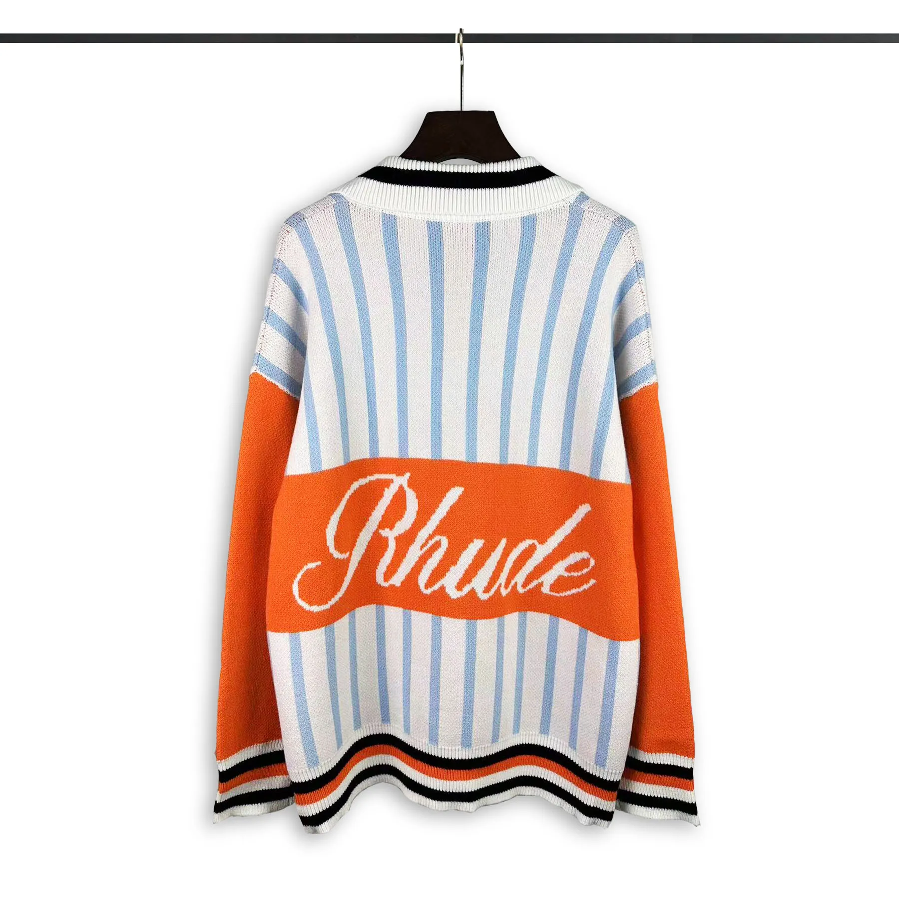 P300 Rhude new polo collar stitched letter jacquard sweater Size: M L XL XXL