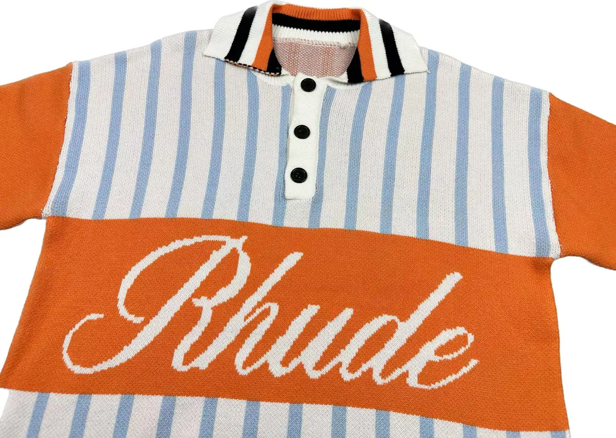 P300 Rhude new polo collar stitched letter jacquard sweater Size: M L XL XXL