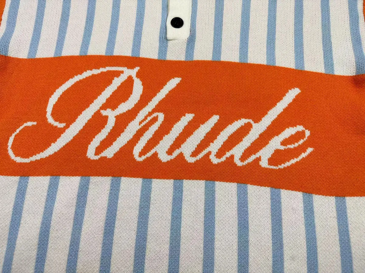 P300 Rhude new polo collar stitched letter jacquard sweater Size: M L XL XXL