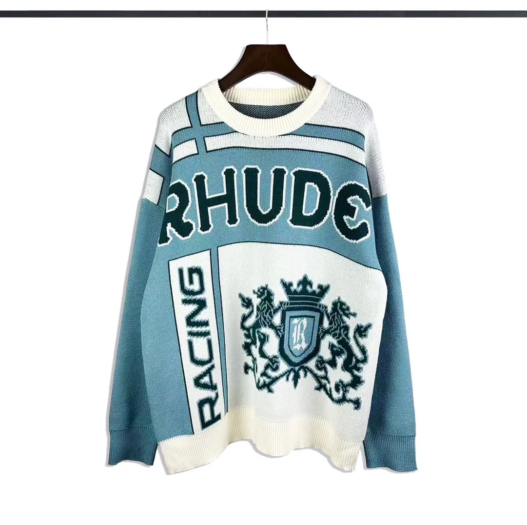 P260 Rhude fashionable new style🦁️jacquard loose sweater Size: M L XL XXL