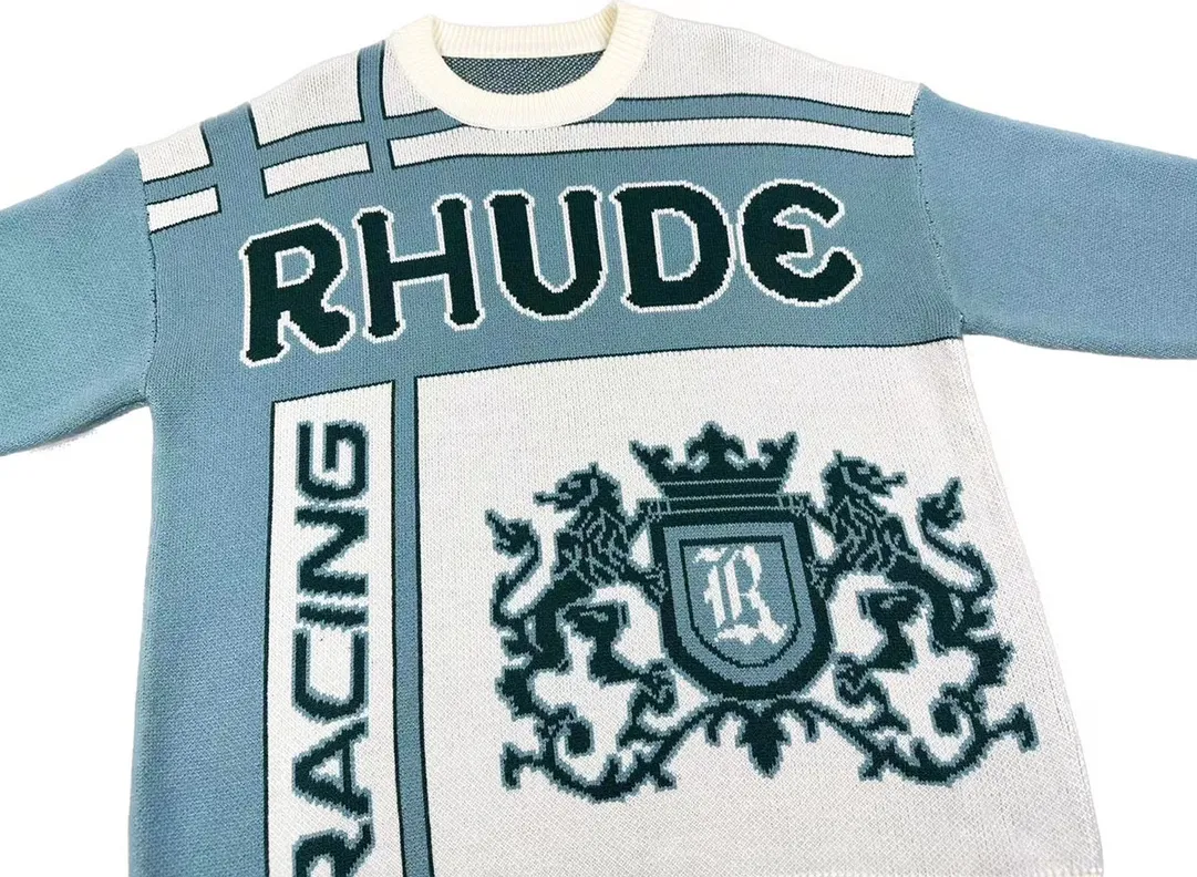P260 Rhude fashionable new style🦁️jacquard loose sweater Size: M L XL XXL