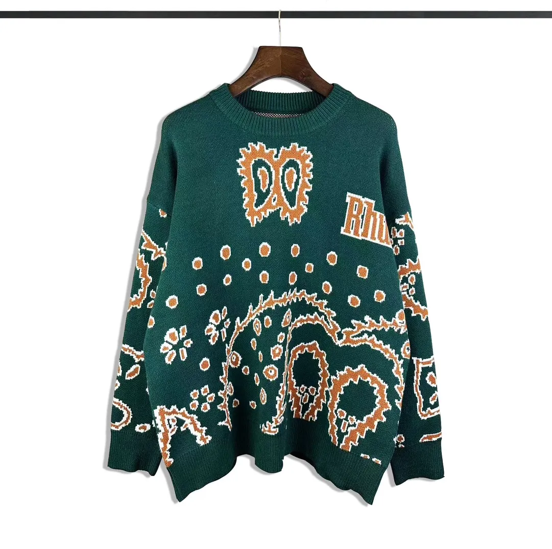 P260 Rhude 23 new trendy and versatile wheat ear 🍃 jacquard loose sweater Size: M L XL XXL