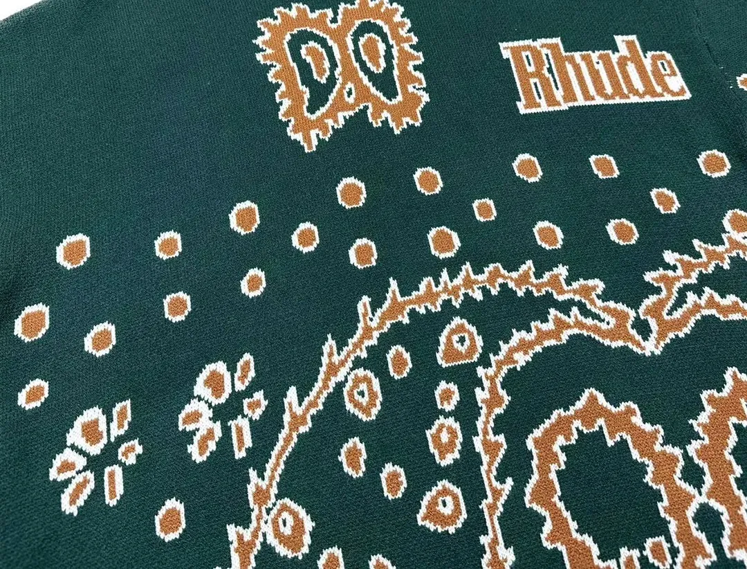 P260 Rhude 23 new trendy and versatile wheat ear 🍃 jacquard loose sweater Size: M L XL XXL
