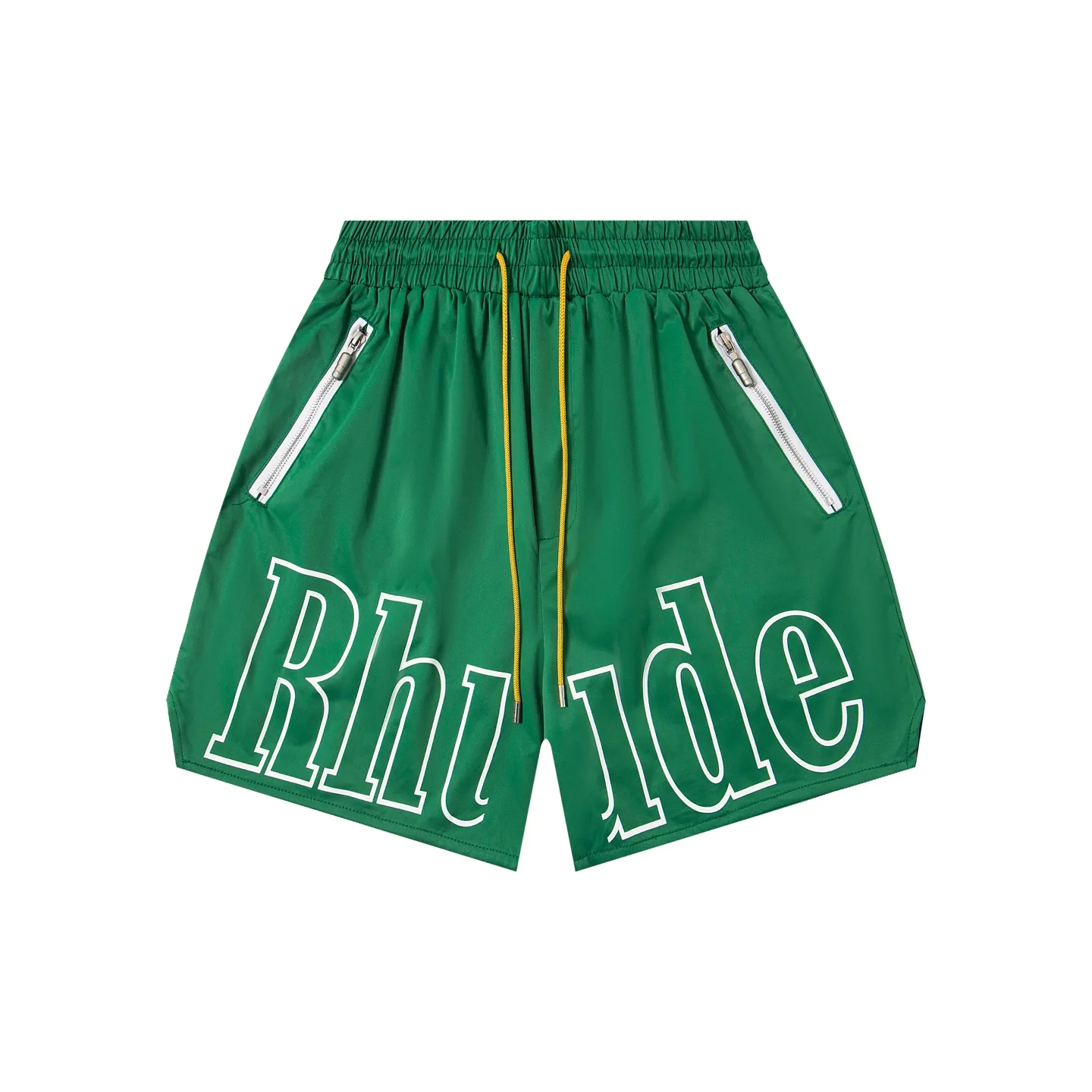 808#P160 Rhude American trendy brand quick-drying beach pants with elastic waist heavy-duty zipper shorts letter print trendy inner mesh men's loose sports pants Color: Black Gray Green Blue Fabric: 150g nylon 100% polyester Size: S M L XL