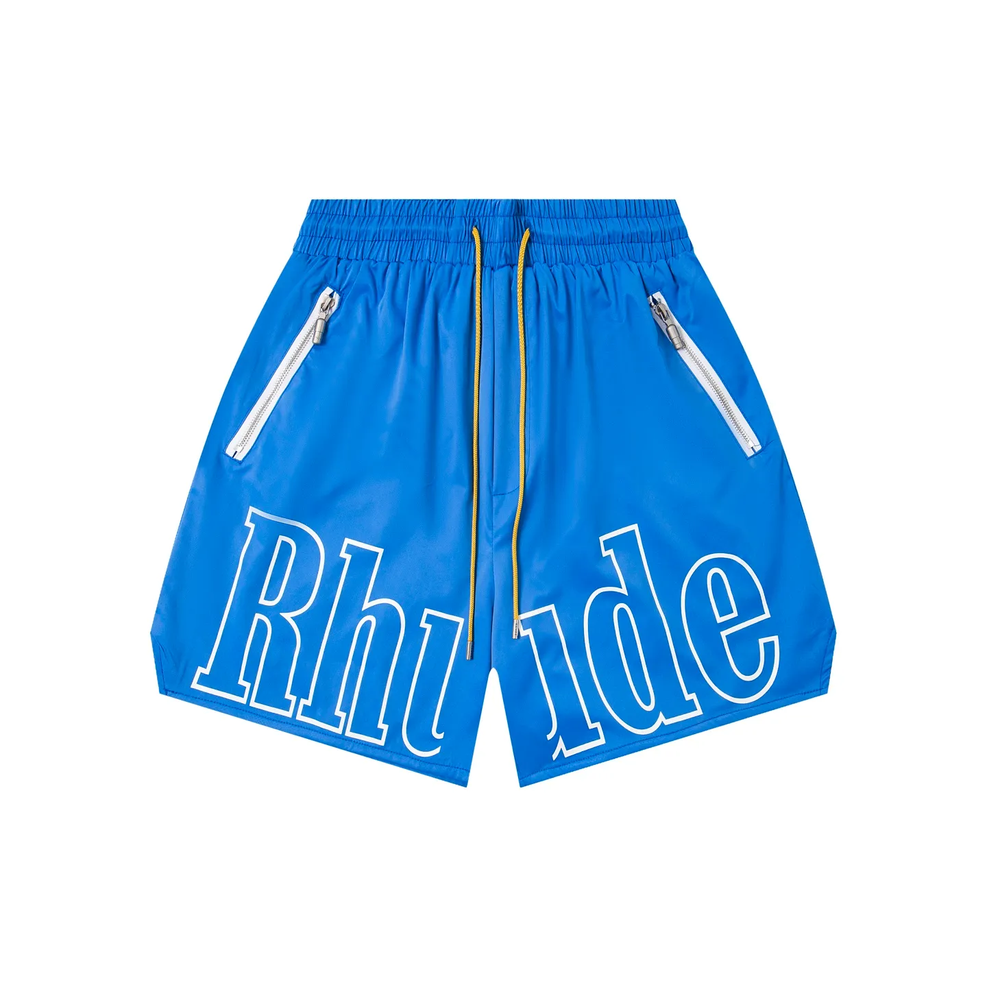 808#P160 Rhude American trendy brand quick-drying beach pants with elastic waist heavy-duty zipper shorts letter print trendy inner mesh men's loose sports pants Color: Black Gray Green Blue Fabric: 150g nylon 100% polyester Size: S M L XL
