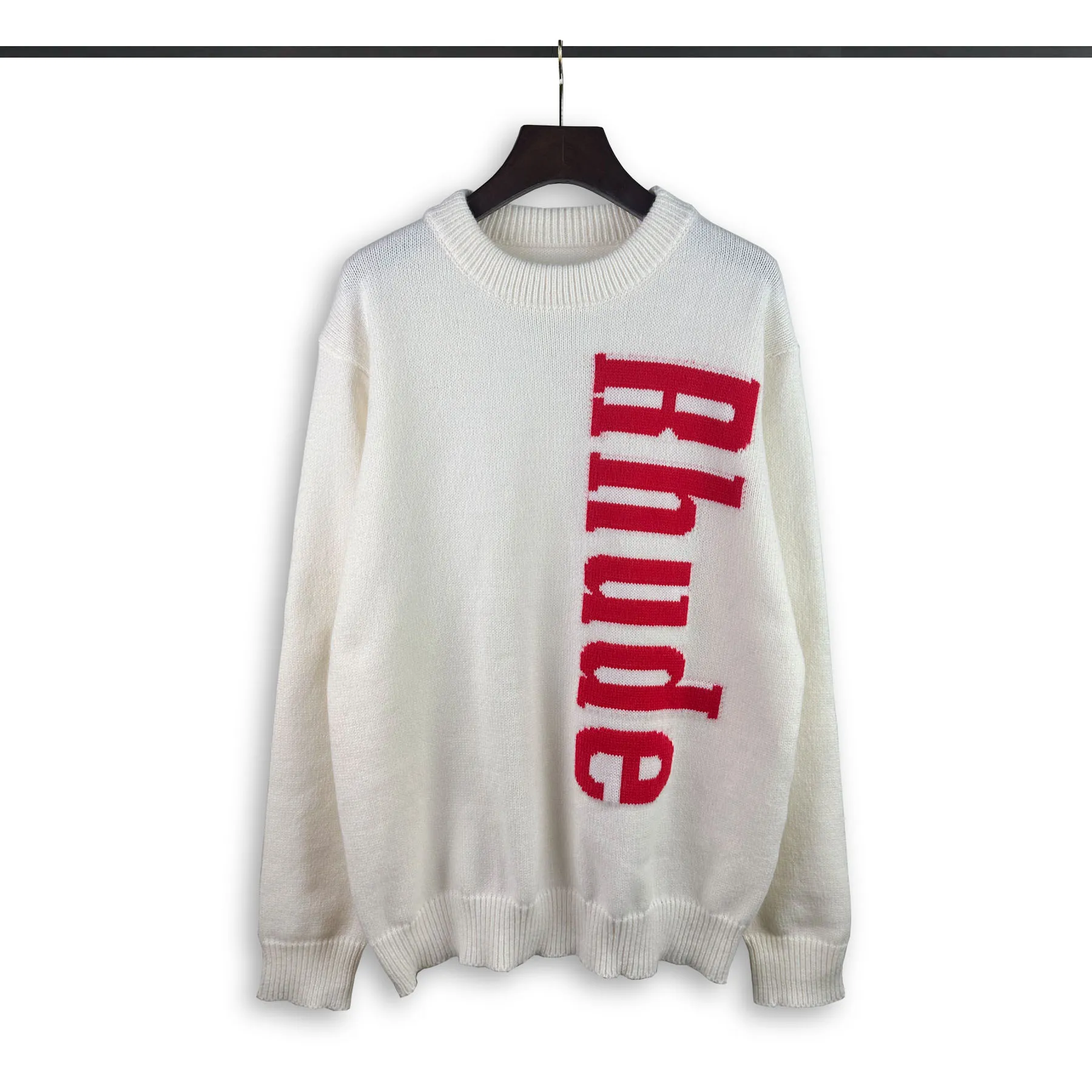 P240 Rhude new jacquard letter crew neck sweater Color: black white Size: M L XL XXL