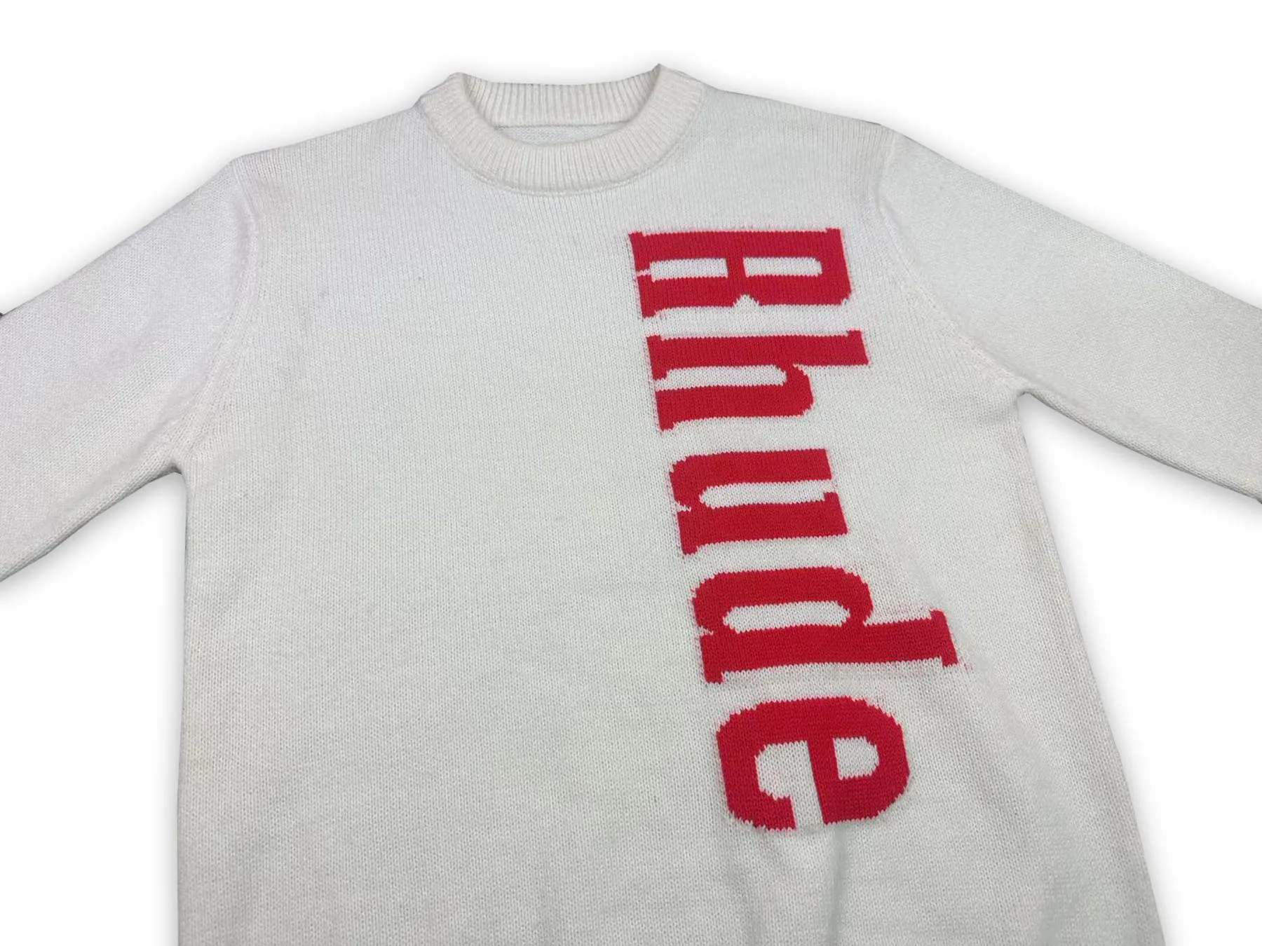 P240 Rhude new jacquard letter crew neck sweater Color: black white Size: M L XL XXL