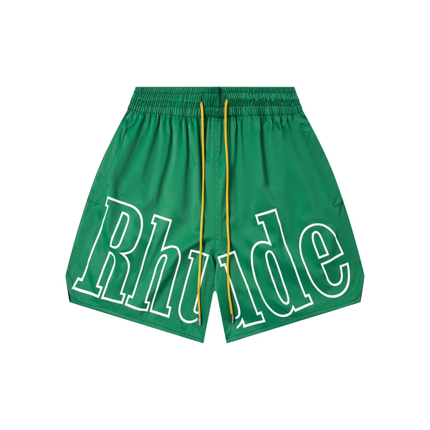 809#P150 Rhude American trendy brand quick-drying beach pants elastic waist shorts letter printed trendy lining mesh men's loose sports pants Color: Black Gray Green Blue Fabric: 150g nylon 100% polyester Size: S M L XL