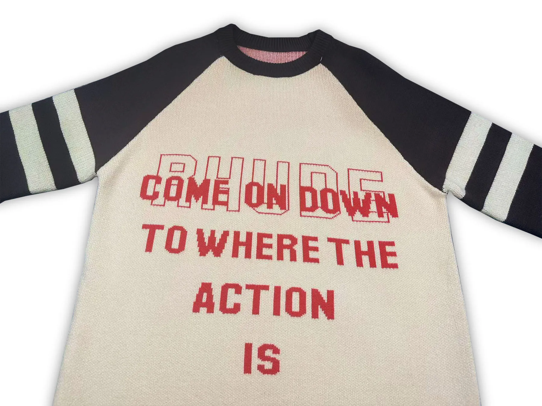 P240 Rhude new raglan sleeves contrasting printed letter crew neck sweater Color: off-white Size: M L XL XXL