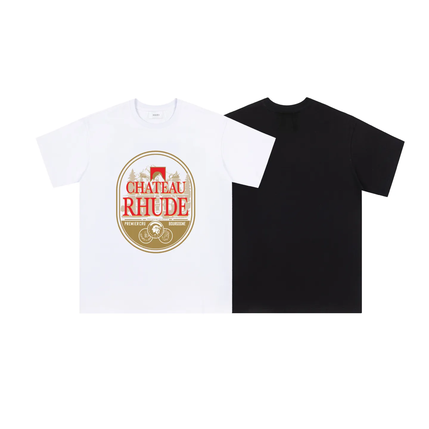 646#P114 American fashion brand RHUDE Manor Forest niche high street loose men's and women's casual short-sleeved T-shirt Color: black white apricot Fabric: 26 pieces 280g fashion brand double yarn