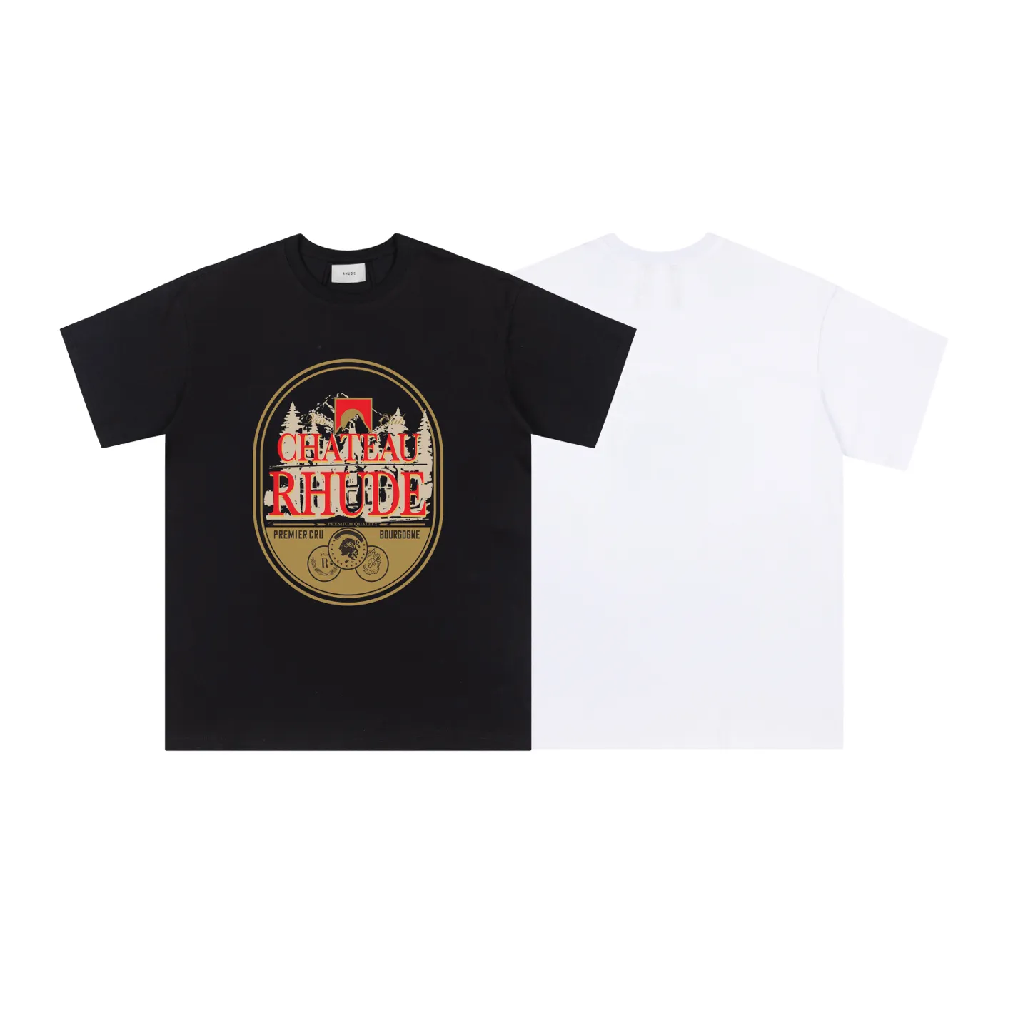 646#P114 American fashion brand RHUDE Manor Forest niche high street loose men's and women's casual short-sleeved T-shirt Color: black white apricot Fabric: 26 pieces 280g fashion brand double yarn