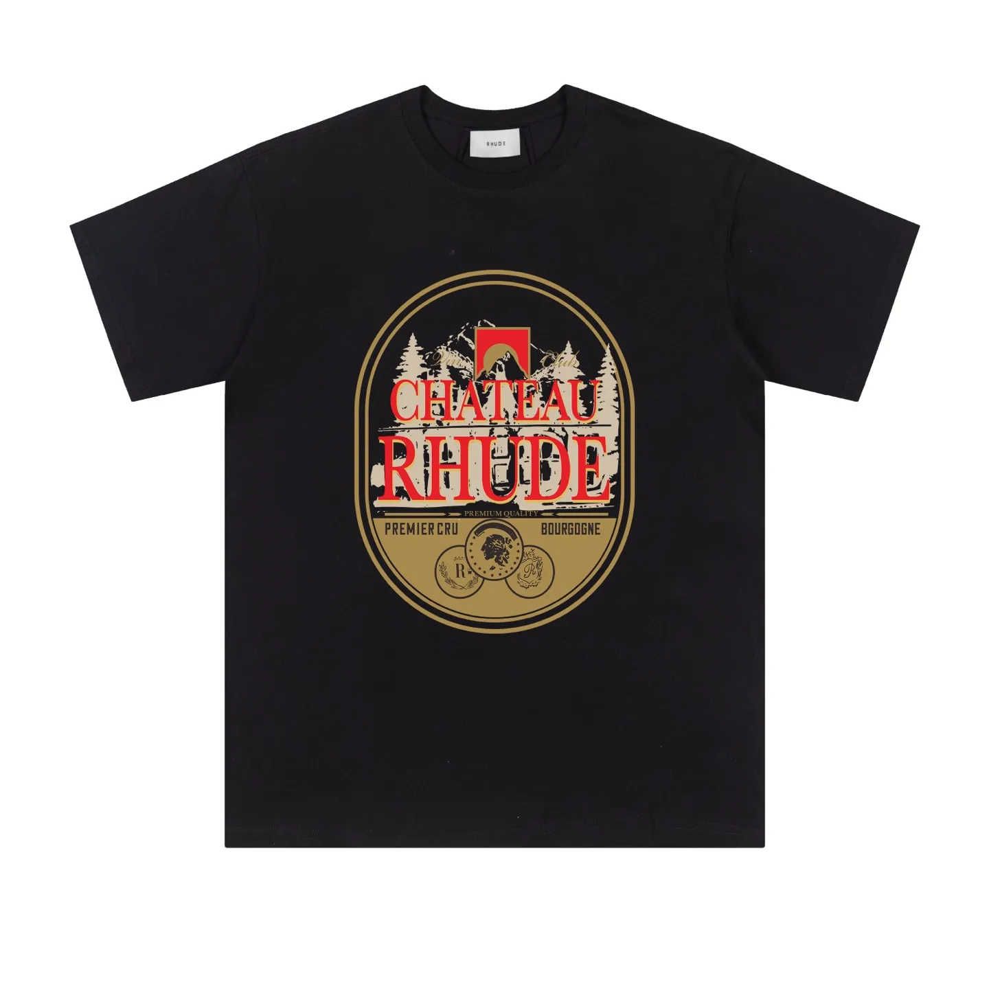 646#P114 American fashion brand RHUDE Manor Forest niche high street loose men's and women's casual short-sleeved T-shirt Color: black white apricot Fabric: 26 pieces 280g fashion brand double yarn