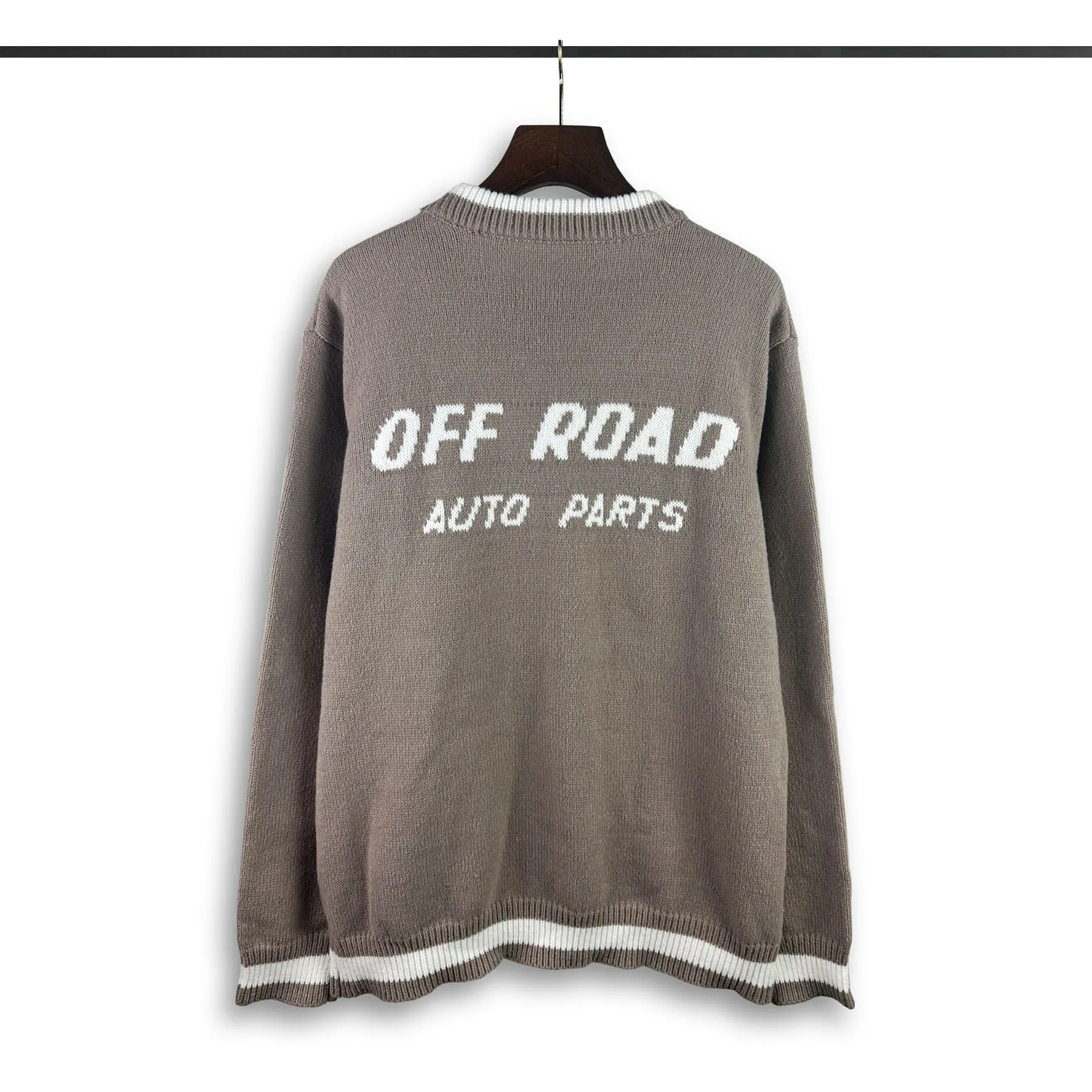 P240 Rhude new racing track jacquard crew neck sweater Color: Khaki White Size: M L XL XXL