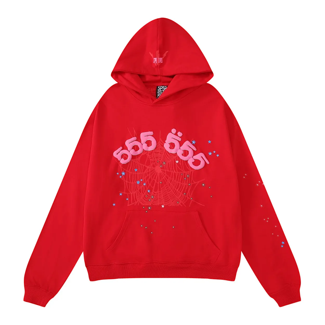 Numbered sweatshirt 8205, batch 220 Numbered trousers 8305, batch 220, US fashion Sp10der 555555 star same style Angel Number loose casual cotton hoodie sweatshirt for men and women Color: red; Size: S M L XL