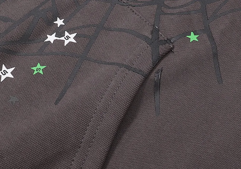 No. 8209, batch 220, Young Thug Sp10der 555555 spider web green foam printed high weight pure cotton loose casual hoodie sweatshirt Color: dark gray; Size: S M L XL