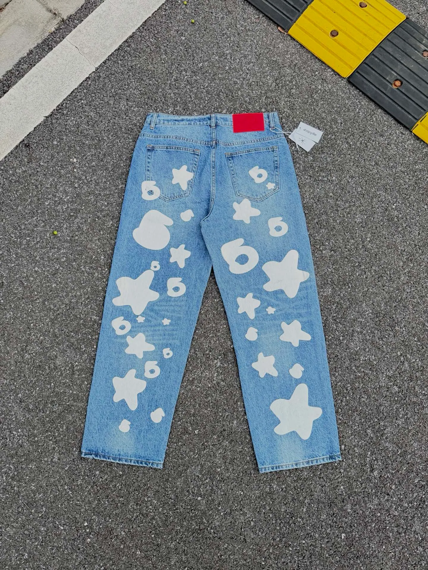 P250 (original outdoor picture direct) top version Sp10der street fashion brand foam printed big star washed and distressed casual jeans for men and women, size: 28 30 32 34 36
