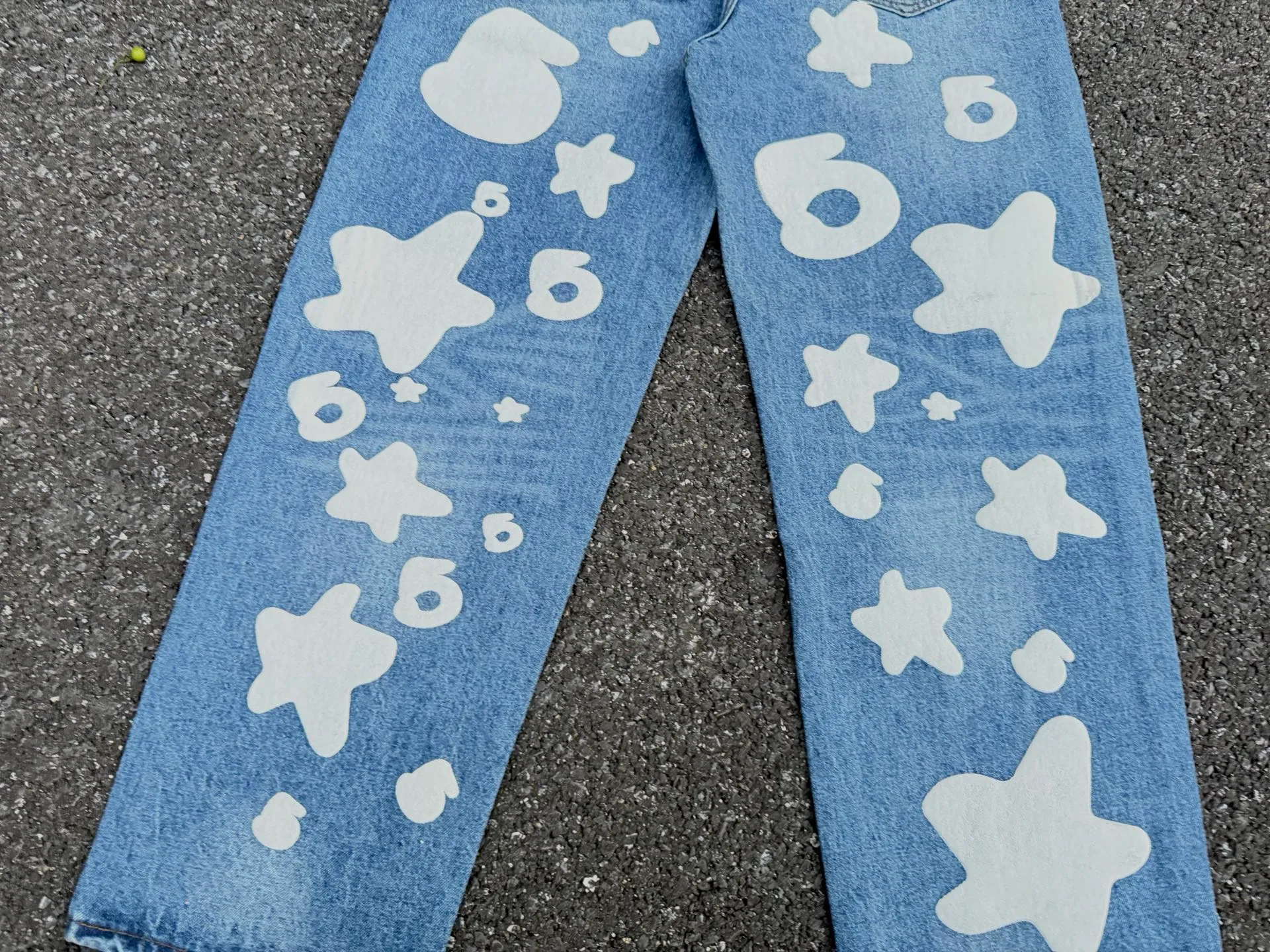 P250 (original outdoor picture direct) top version Sp10der street fashion brand foam printed big star washed and distressed casual jeans for men and women, size: 28 30 32 34 36