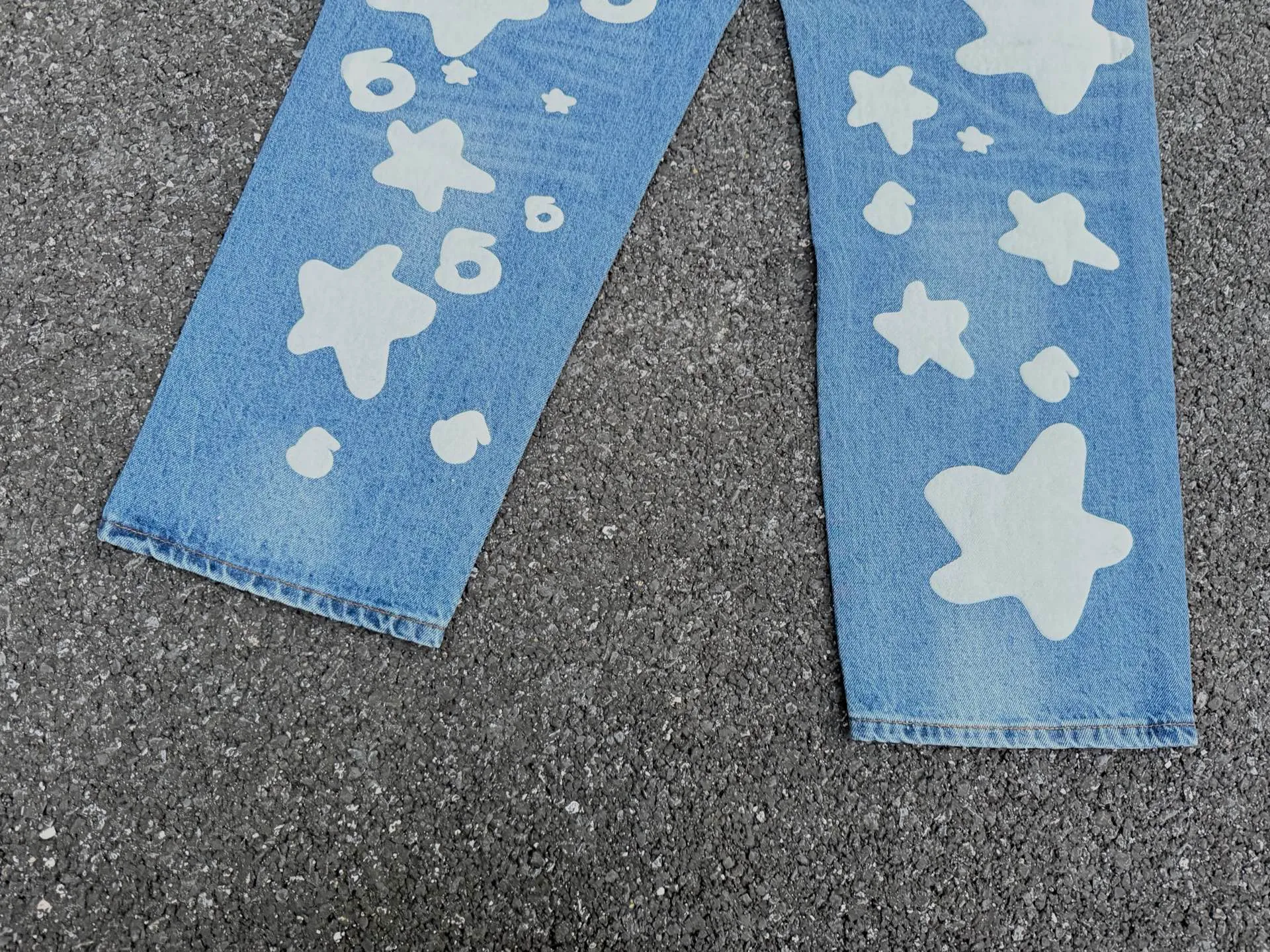 P250 (original outdoor picture direct) top version Sp10der street fashion brand foam printed big star washed and distressed casual jeans for men and women, size: 28 30 32 34 36