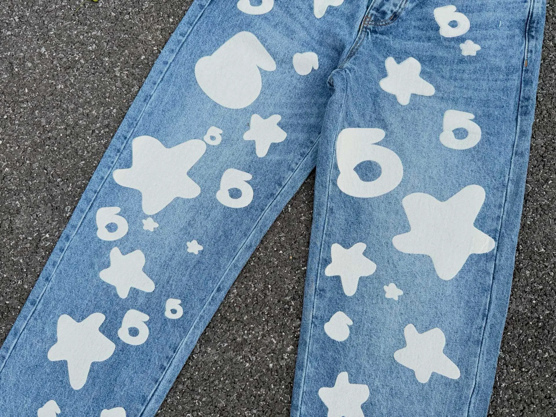 P250 (original outdoor picture direct) top version Sp10der street fashion brand foam printed big star washed and distressed casual jeans for men and women, size: 28 30 32 34 36