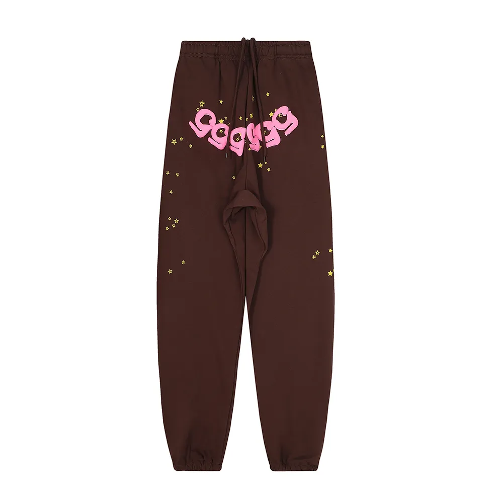 No. 8303, batch 220, Young Thug Sp10der 55555 foam print Jordan Clarksons same style upper high weight pure cotton terry loose pure cotton sweatpants with leggings Color: dark coffee; Size: S M L XL