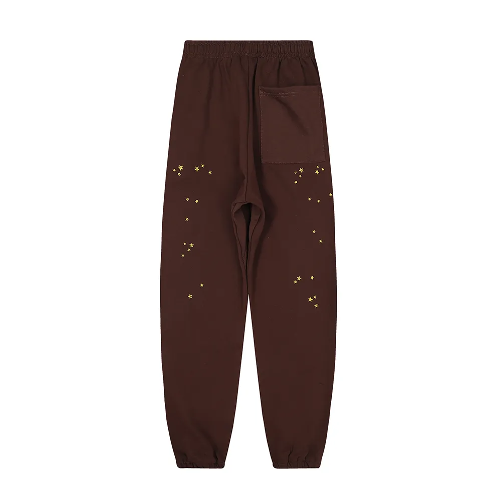 No. 8303, batch 220, Young Thug Sp10der 55555 foam print Jordan Clarksons same style upper high weight pure cotton terry loose pure cotton sweatpants with leggings Color: dark coffee; Size: S M L XL