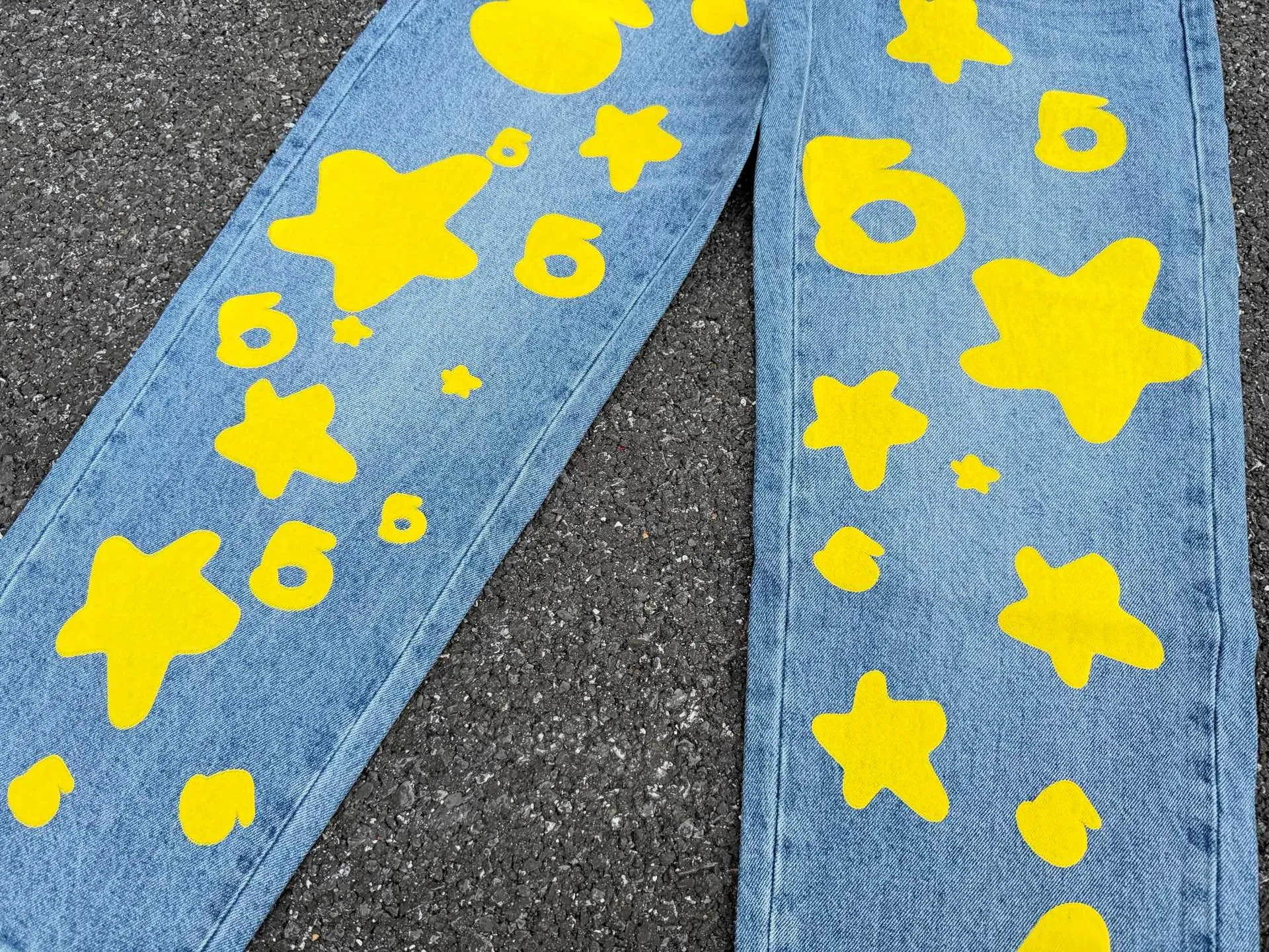 P250 (original outdoor picture direct) top version Sp10der street fashion brand foam printed big star washed and distressed casual jeans for men and women, size: 28 30 32 34 36