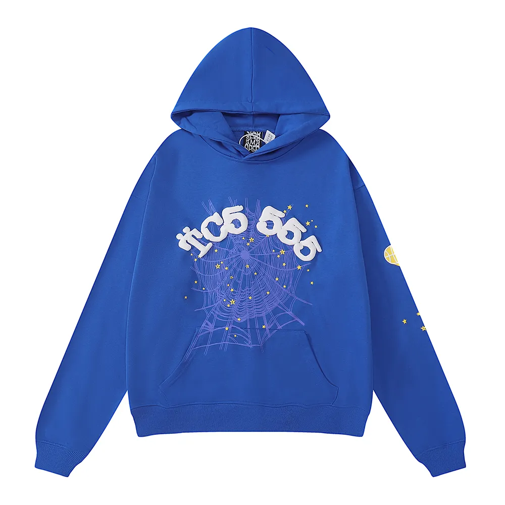 Sweatshirt number 8206, batch 220, Young Thug Bieber's same style Sp10der 555555 foam printing high quality pure cotton terry hoodie sweatshirt for men and women Color: blue; Size: S M L XL