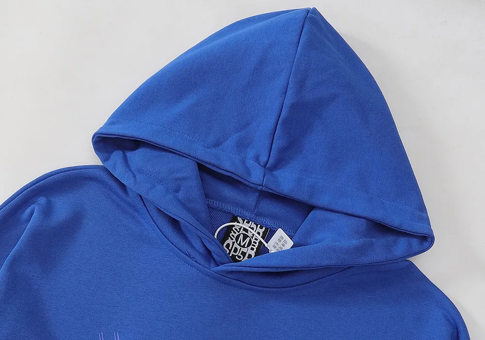 Sweatshirt number 8206, batch 220, Young Thug Bieber's same style Sp10der 555555 foam printing high quality pure cotton terry hoodie sweatshirt for men and women Color: blue; Size: S M L XL