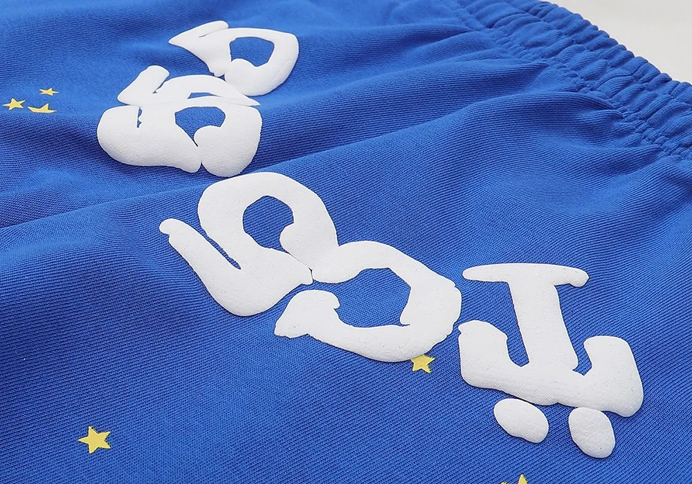 No. 8306 trousers, batch 220, Young Thug Bieber same style Sp10der 555555 foam printing high quality pure cotton terry hoodie sweatshirt for men and women Color: blue; Size: S M L XL