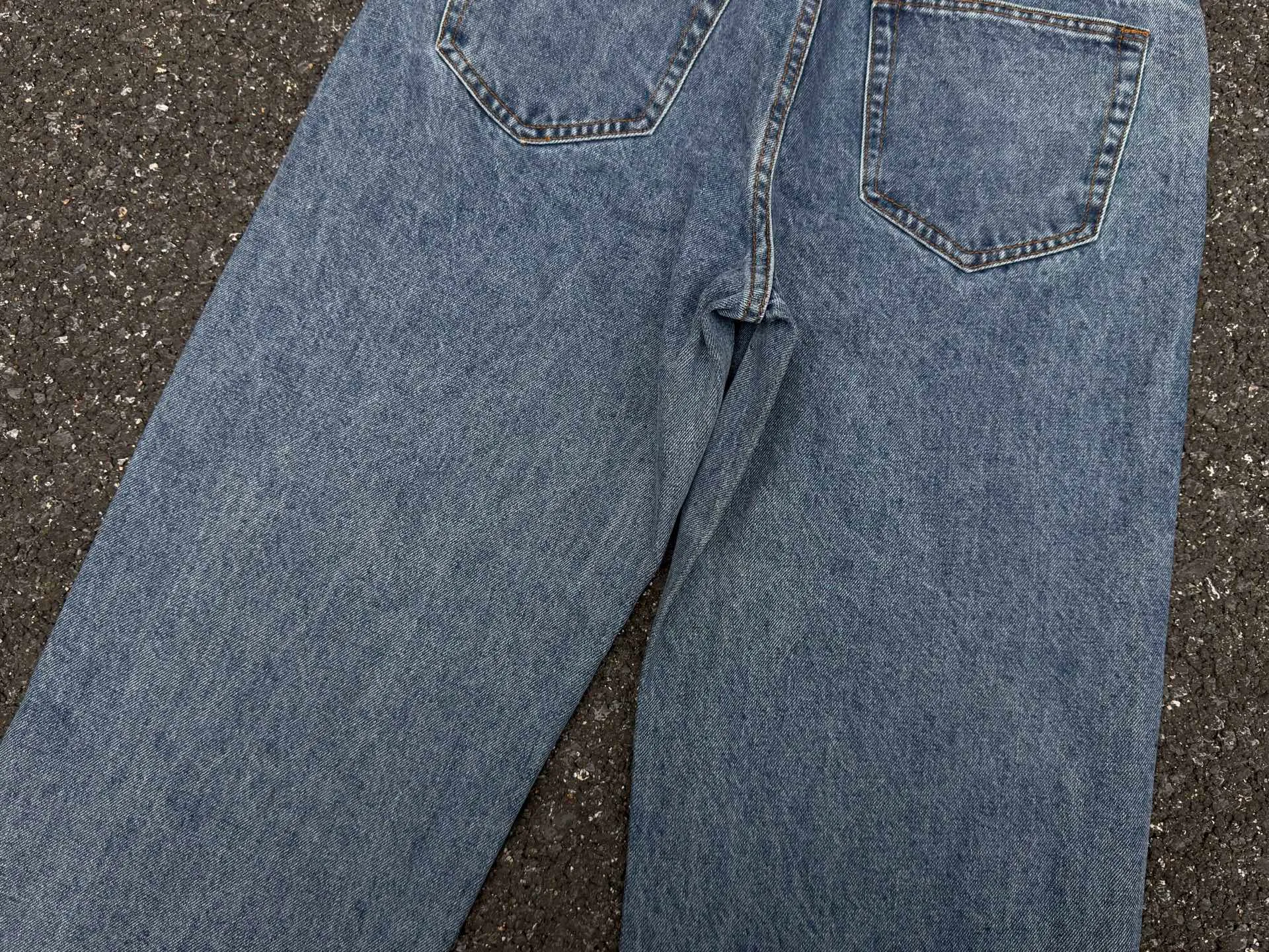 P210 (original outdoor picture direct) top version Sp10der street fashion brand printed washed and distressed casual jeans for men and women, same style. Size: 28 30 32 34 36
