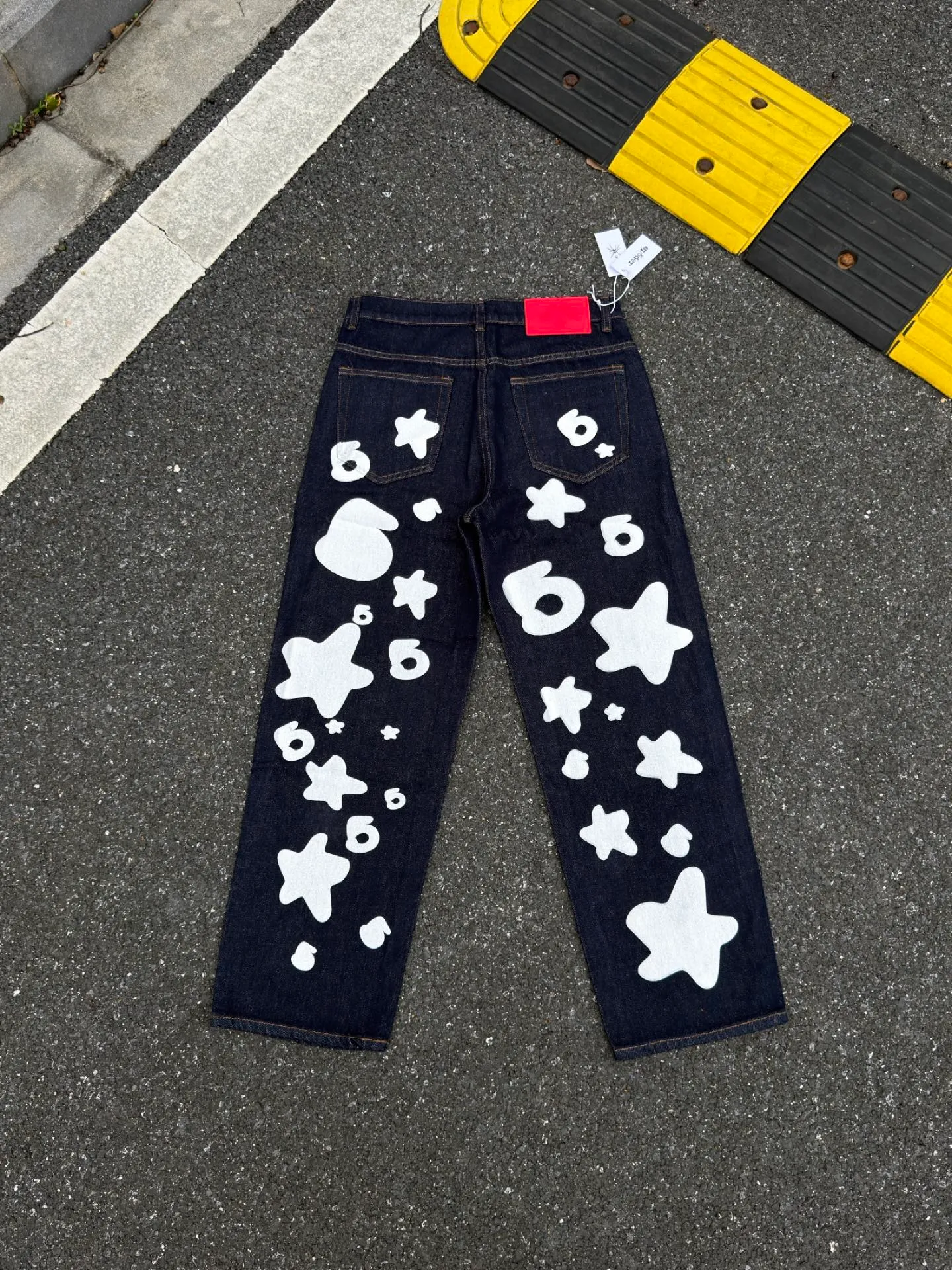 P250 (Outdoor original picture direct) top version Sp10der street fashion brand foam printed big star washed and distressed casual jeans for men and women color: raw cow color code number: 28 30 32 34 36