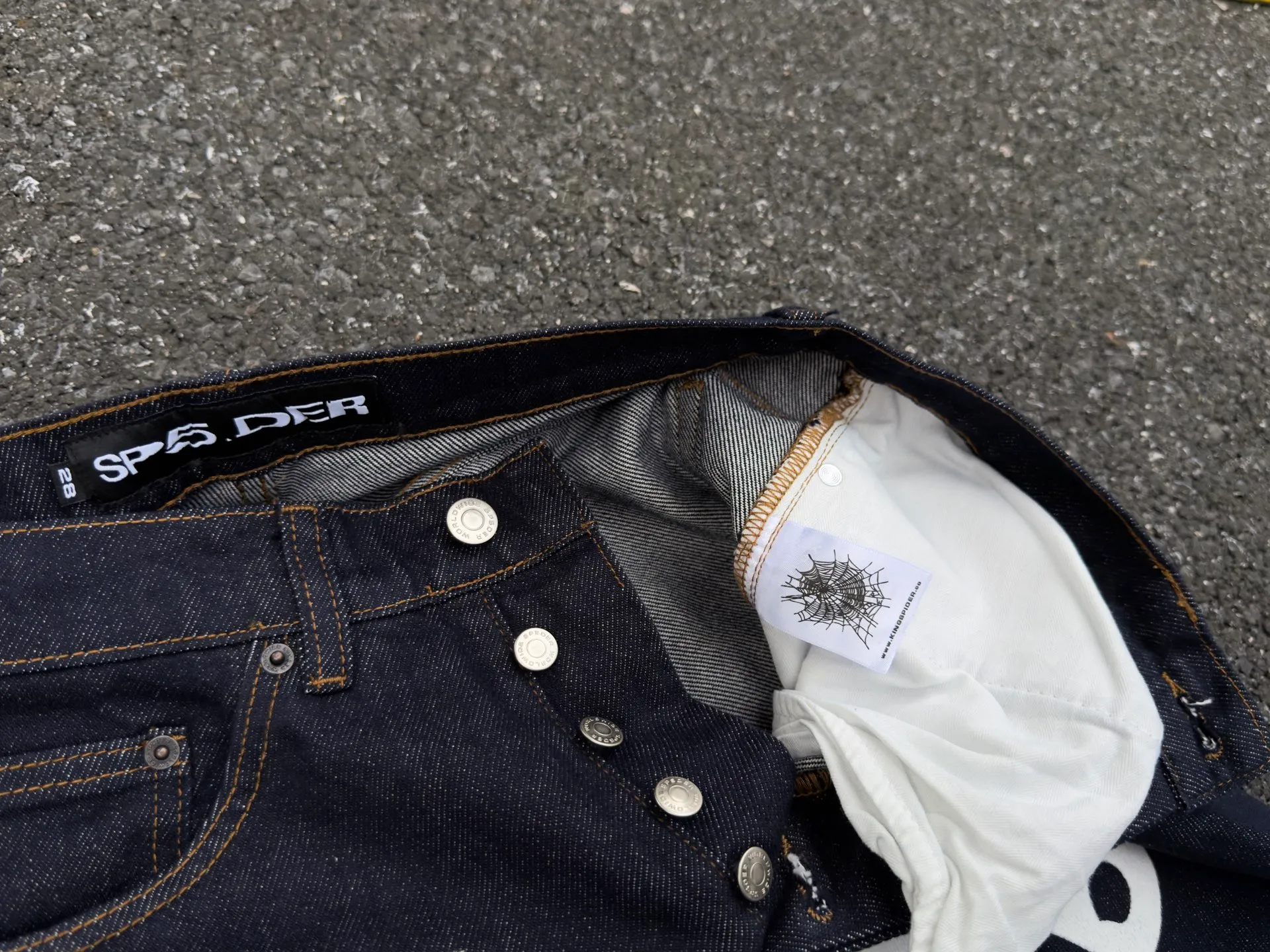 P250 (Outdoor original picture direct) top version Sp10der street fashion brand foam printed big star washed and distressed casual jeans for men and women color: raw cow color code number: 28 30 32 34 36