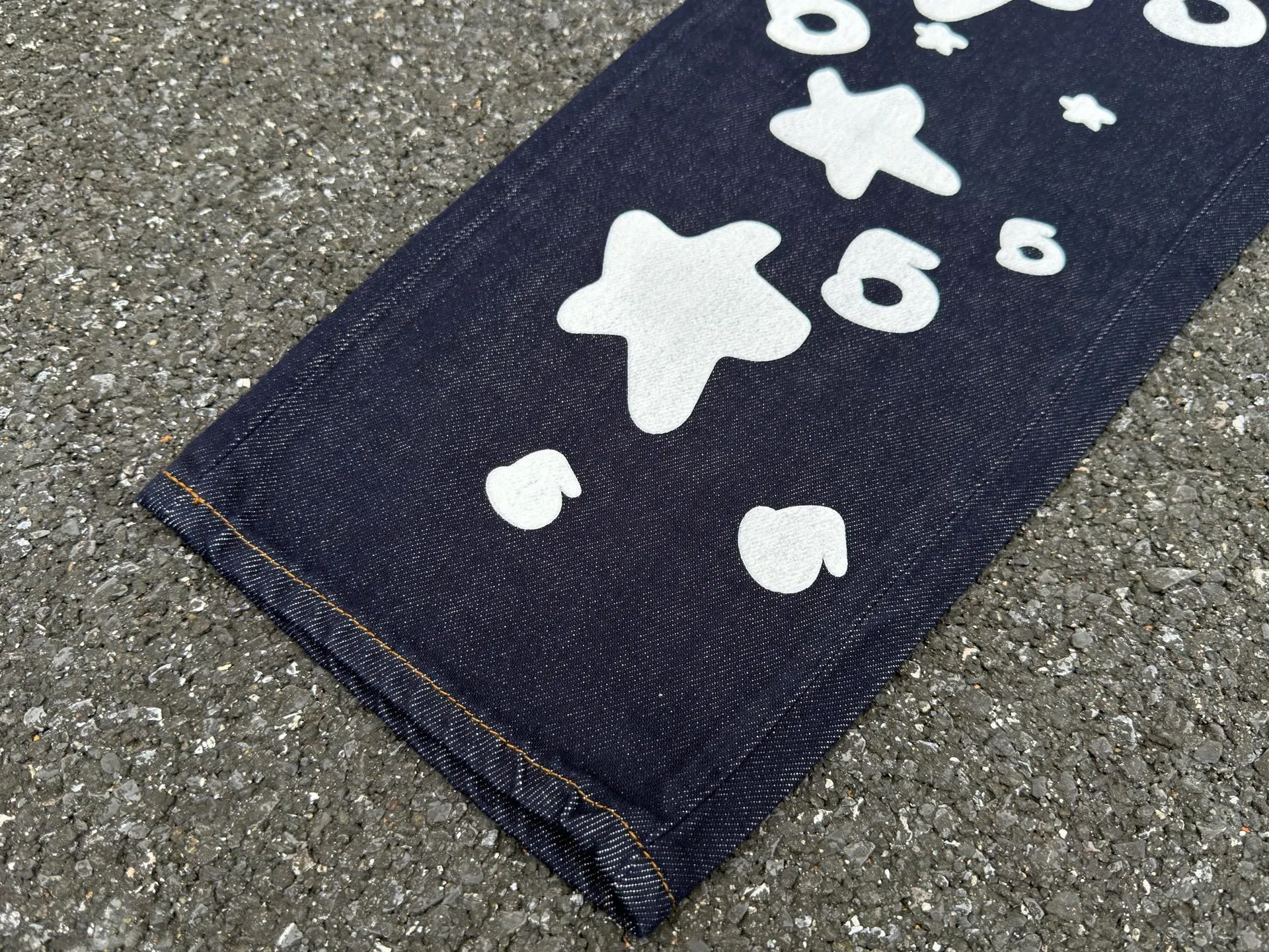 P250 (Outdoor original picture direct) top version Sp10der street fashion brand foam printed big star washed and distressed casual jeans for men and women color: raw cow color code number: 28 30 32 34 36
