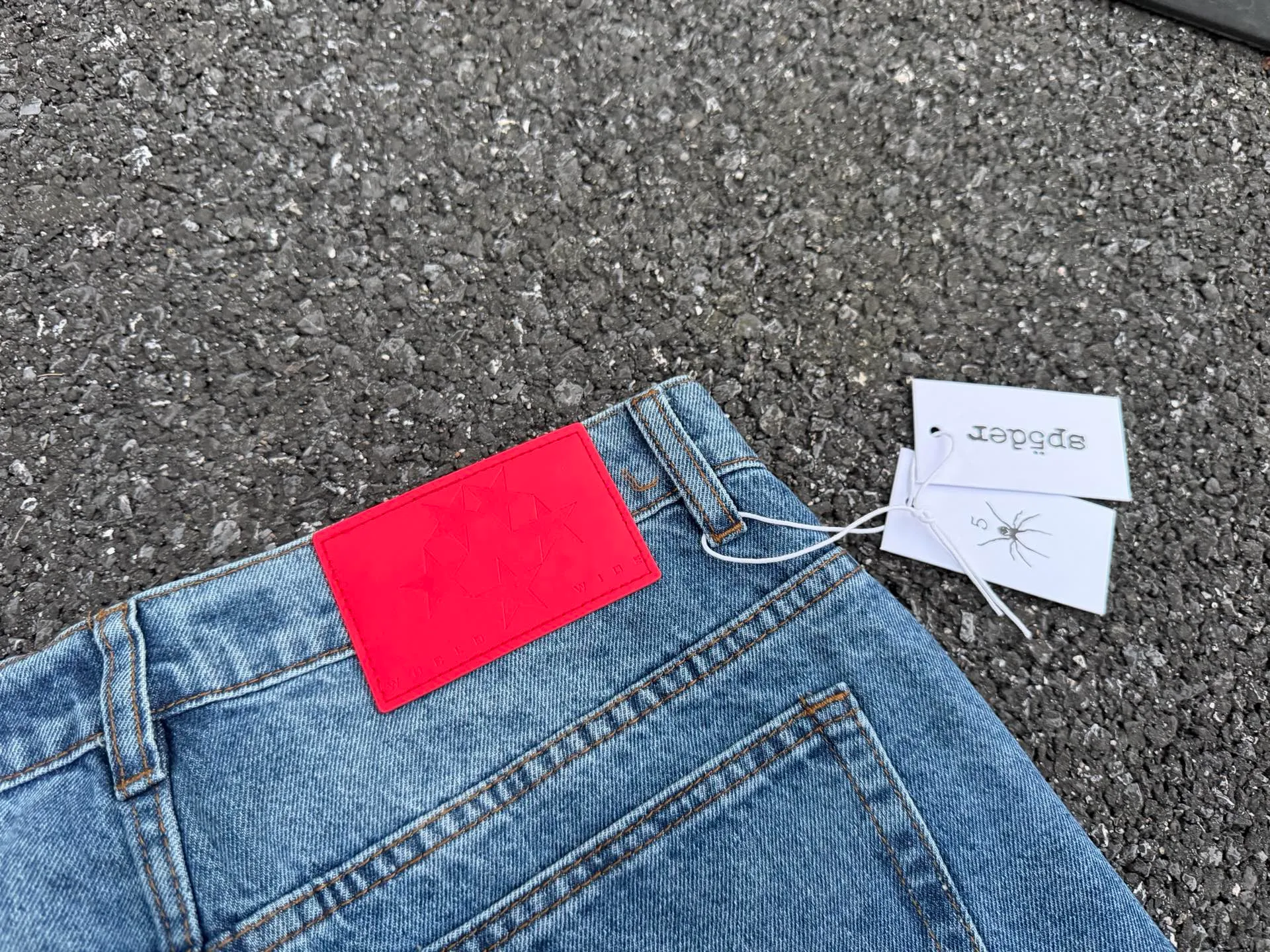 -Size details P250 (original outdoor picture direct) top version Sp10der street fashion brand foam printed big star washed and distressed casual jeans for men and women, size: 28 30 32 34 36