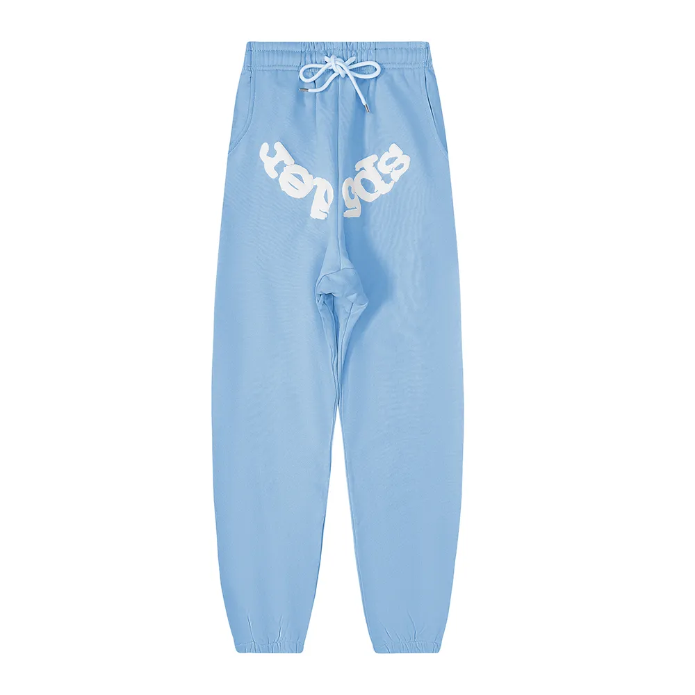 No. 8308, batch 220, the same style as American fashion stars Sp10der 555555 hot diamond foam printing high quality pure cotton casual sweatpants casual pants Color: grass green, sky blue; Size: S M L XL