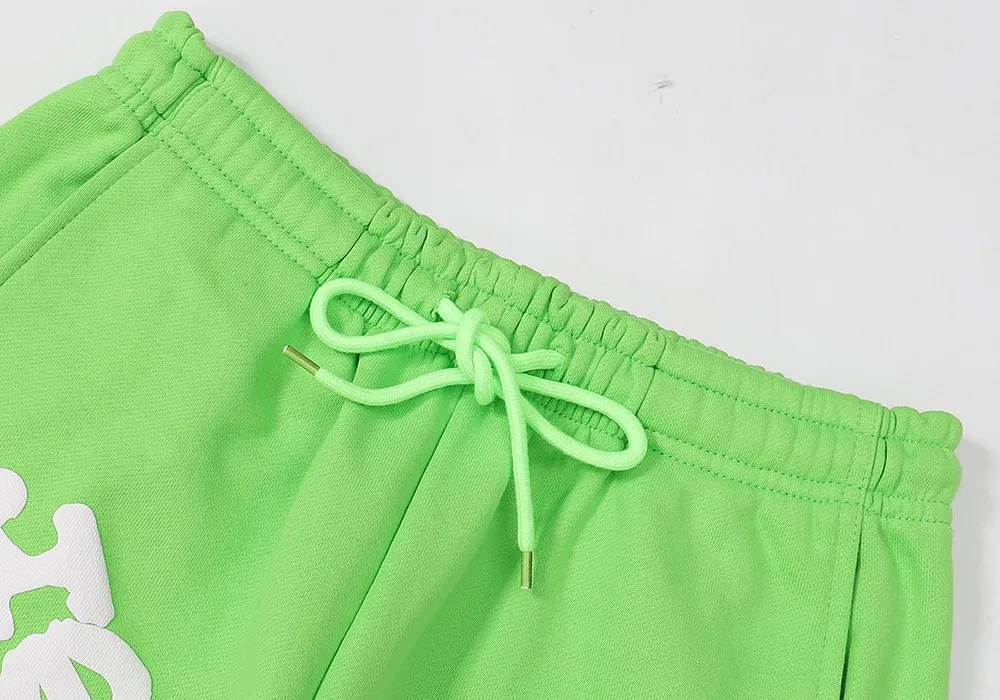 No. 8308, batch 220, the same style as American fashion stars Sp10der 555555 hot diamond foam printing high quality pure cotton casual sweatpants casual pants Color: grass green, sky blue; Size: S M L XL