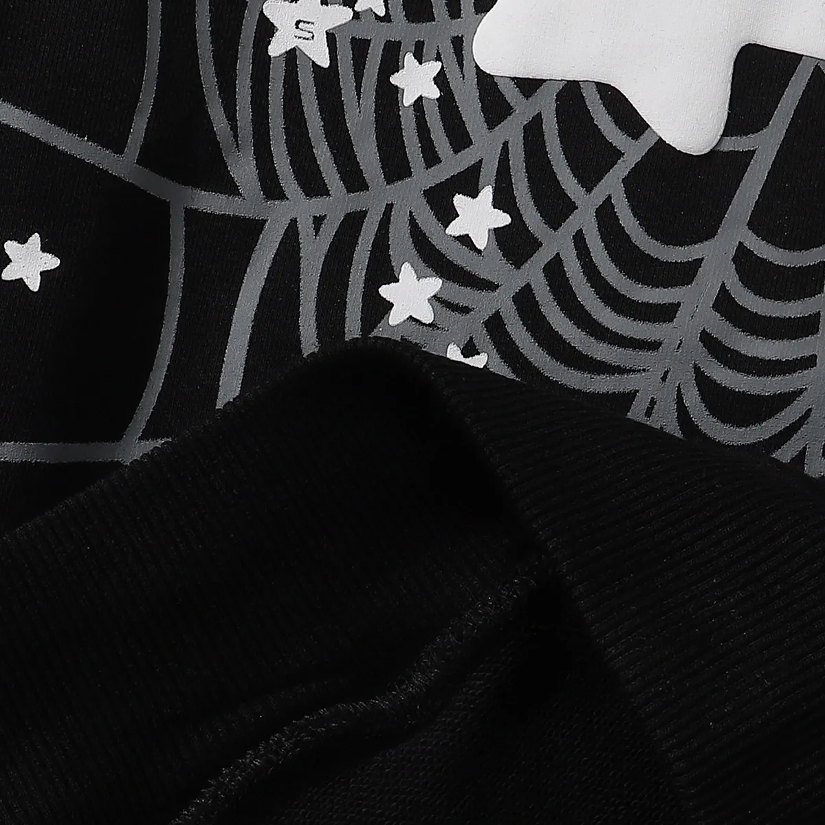 No. hooded 8219, trousers 8319, American fashion Sp10der Worldwide 555 555 Jeffery star foam spider web print high quality hoodie sweatshirt clothes 110 pants 110 color: black; size: S M L XL