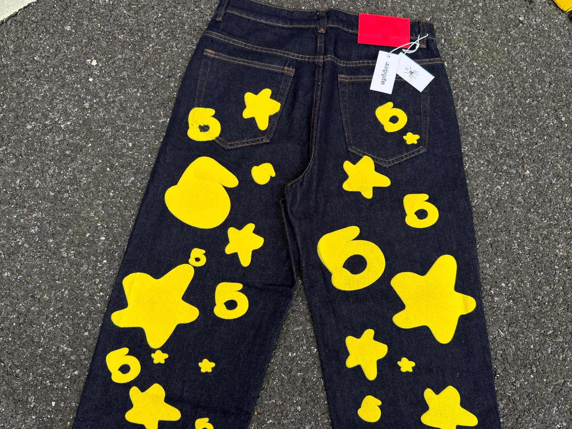 P250 (Outdoor original picture direct) top version Sp10der street fashion brand foam printed big star washed and distressed casual jeans for men and women color: raw cow color code number: 28 30 32 34 36