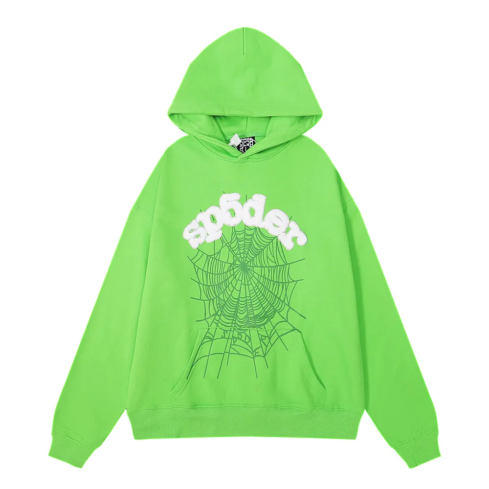 No. 8208, the same model as the American fashion star Sp10der 555555 hot diamond foam printing high quality pure cotton casual loose hoodie sweatshirt for men and women. Hood 8208, batch 220, trousers 8308 batch 220 Color: grass green, sky blue, purple; Size: S M L XL