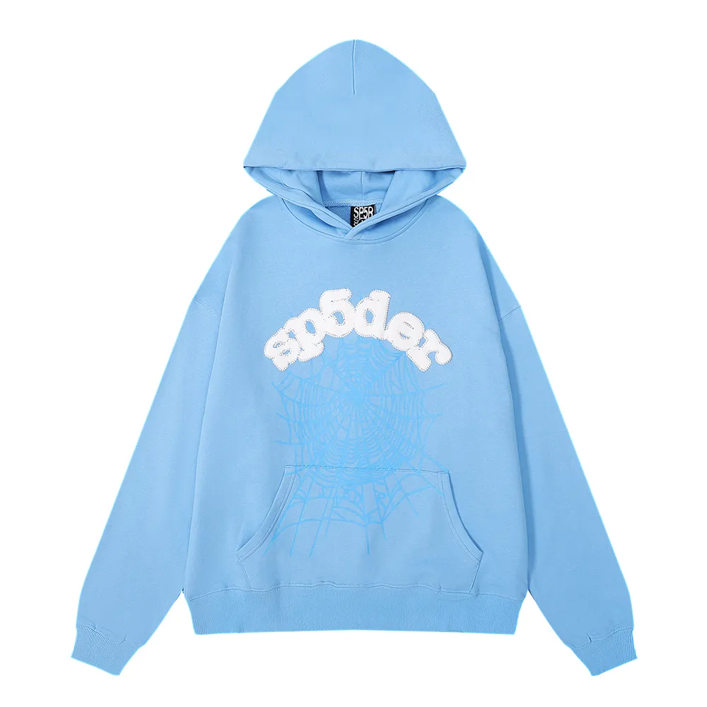 No. 8208, the same model as the American fashion star Sp10der 555555 hot diamond foam printing high quality pure cotton casual loose hoodie sweatshirt for men and women. Hood 8208, batch 220, trousers 8308 batch 220 Color: grass green, sky blue, purple; Size: S M L XL