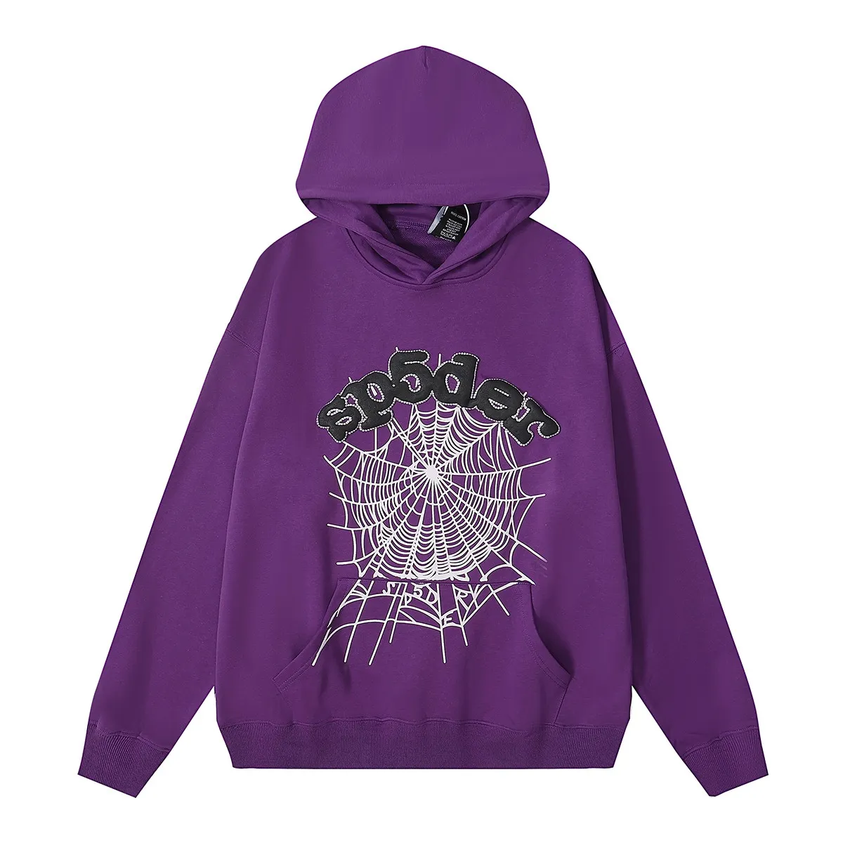 No. 8208, the same model as the American fashion star Sp10der 555555 hot diamond foam printing high quality pure cotton casual loose hoodie sweatshirt for men and women. Hood 8208, batch 220, trousers 8308 batch 220 Color: grass green, sky blue, purple; Size: S M L XL
